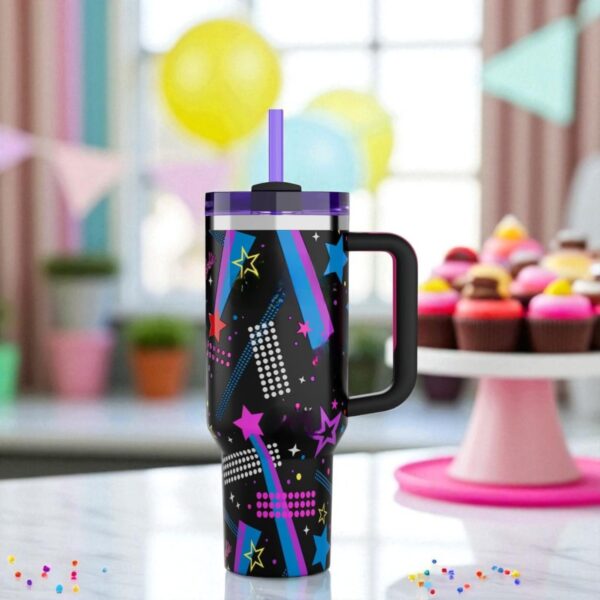 1200ml 80s Rockers Insulated Travel Tumbler with Handle and Straw Stainless Steel